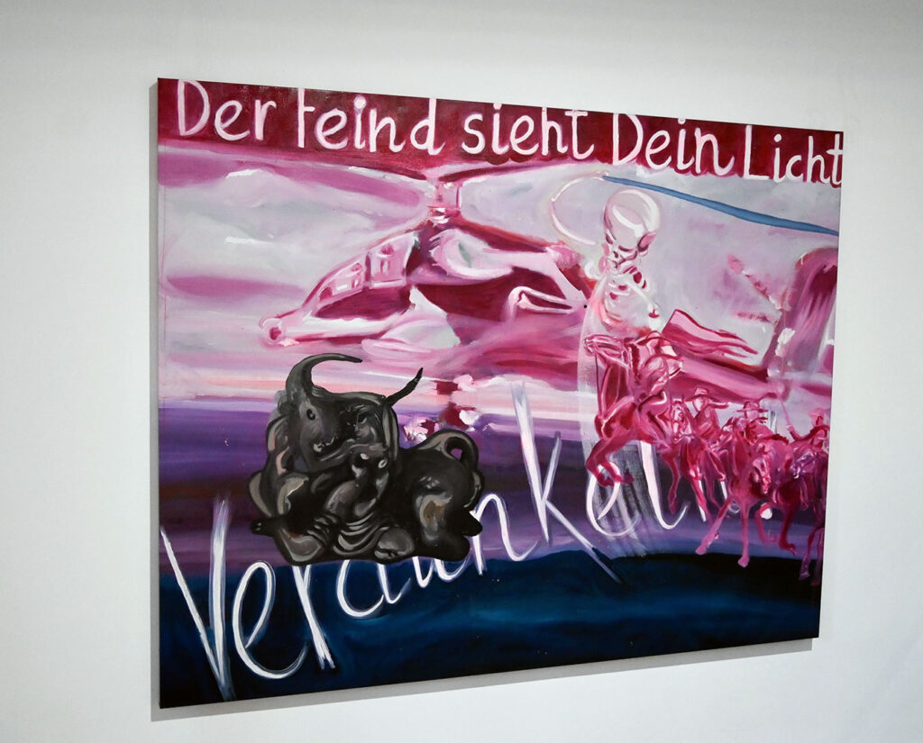 The Enemy Can See Your Light, oil on canvas, installation view