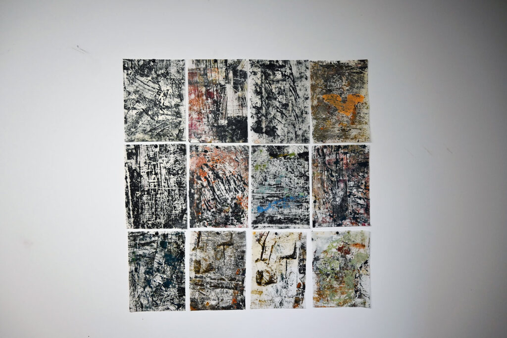 work on paper, mono print, oil on tracing paper, variable size, installation view